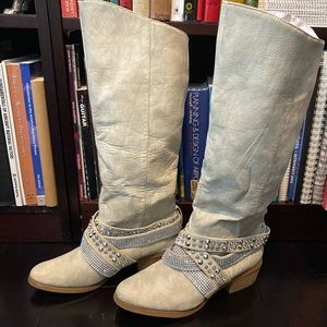 Not Rated Tall Cream Rhinestone Boots with Heel